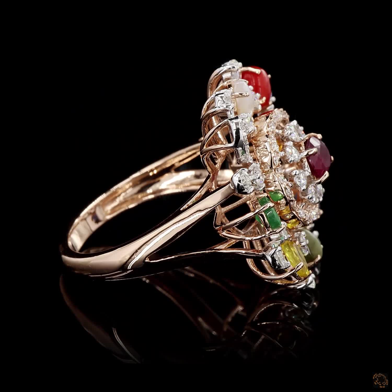 Navratna Stone Diamond Ring in 18KT Rose Gold