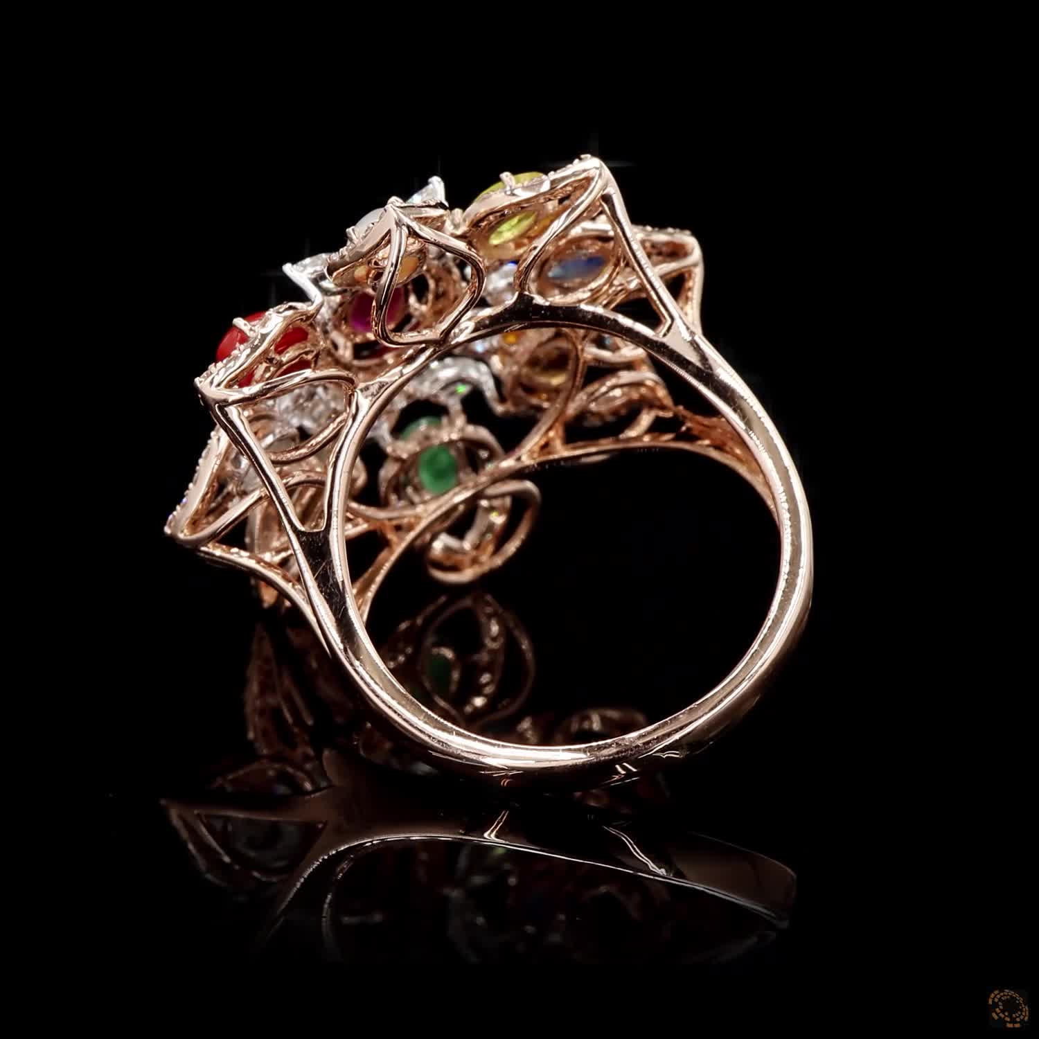 Navratna Stone Diamond Ring in 14KT Rose Gold