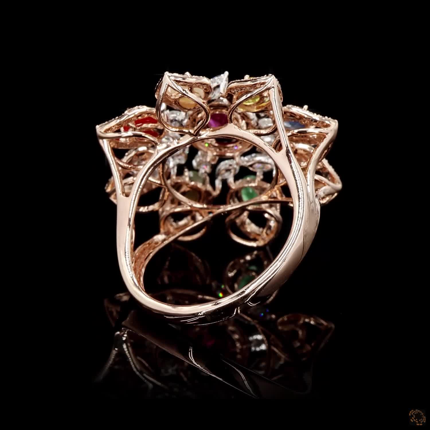 Navratna Stone Diamond Ring in 14KT Rose Gold