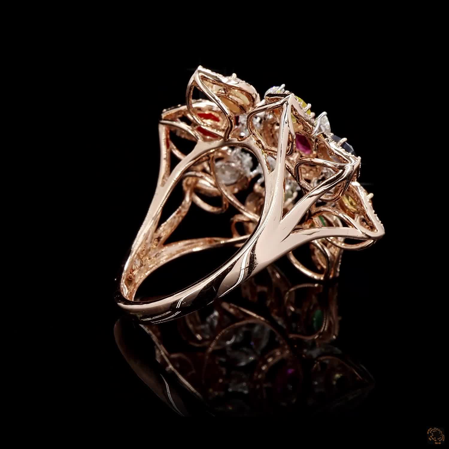 Navratna Stone Diamond Ring in 14KT Rose Gold