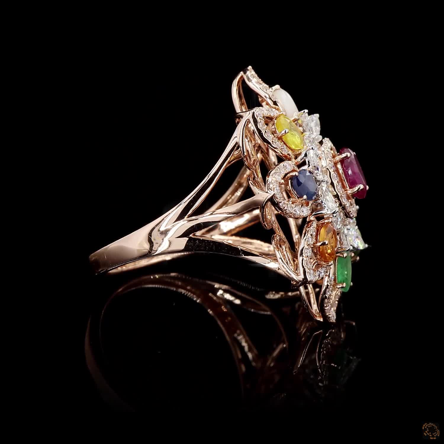 Navratna Stone Diamond Ring in 14KT Rose Gold
