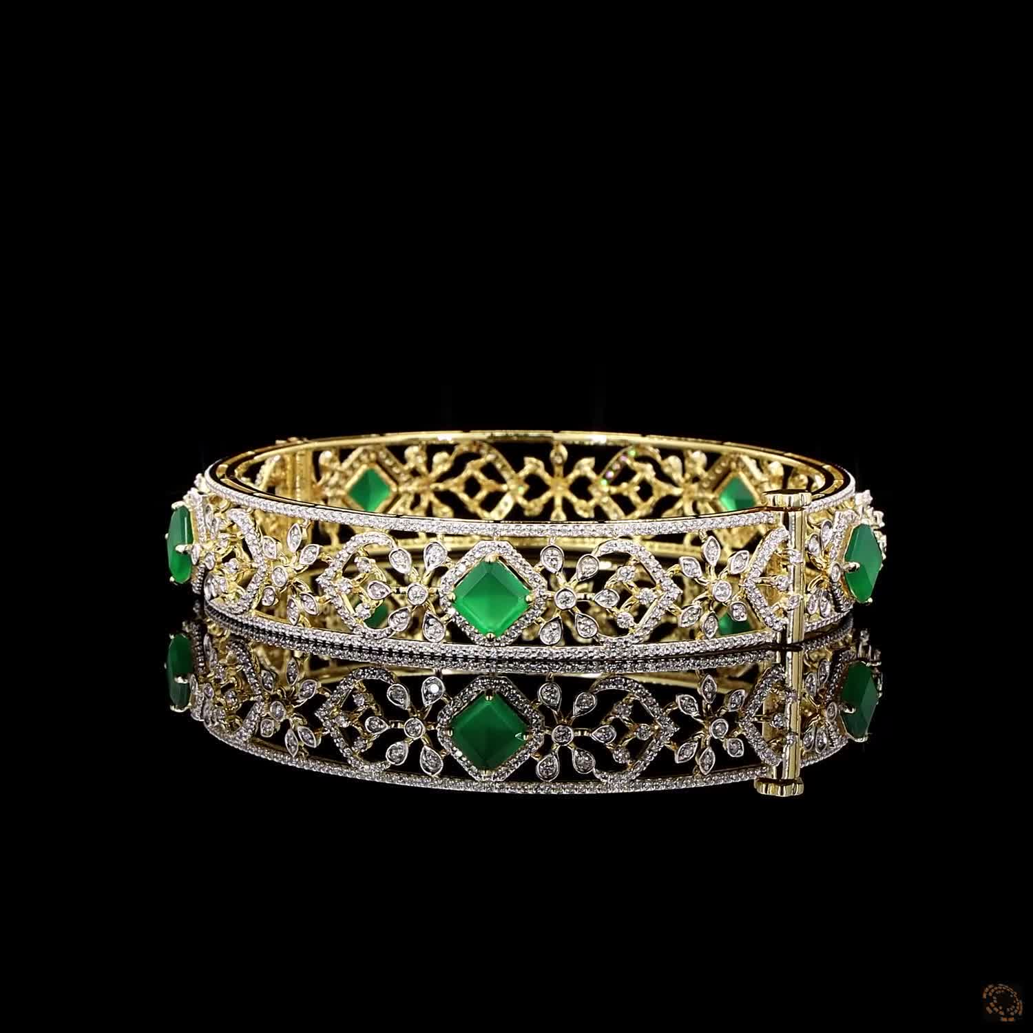 Emerald Diamond Bangles in 18KT Yellow Gold