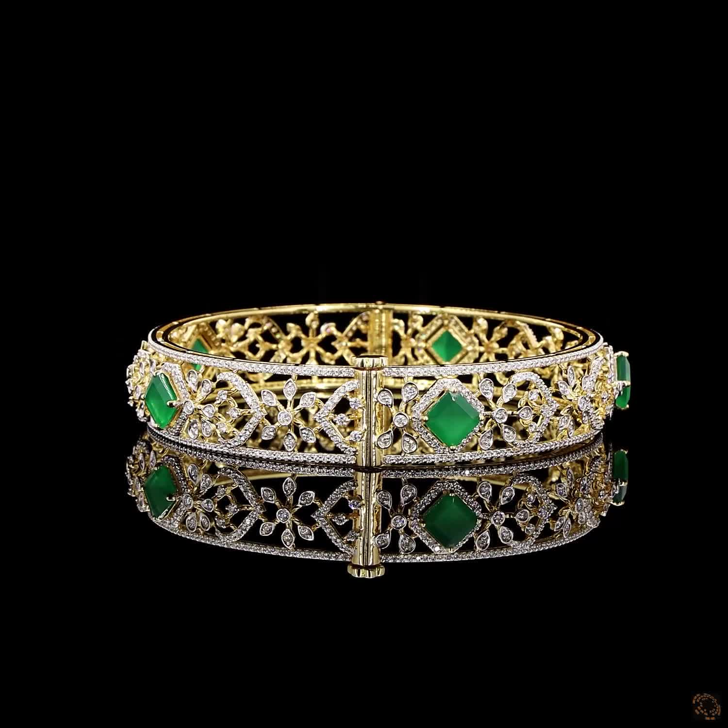Emerald Diamond Bangles in 18KT Yellow Gold
