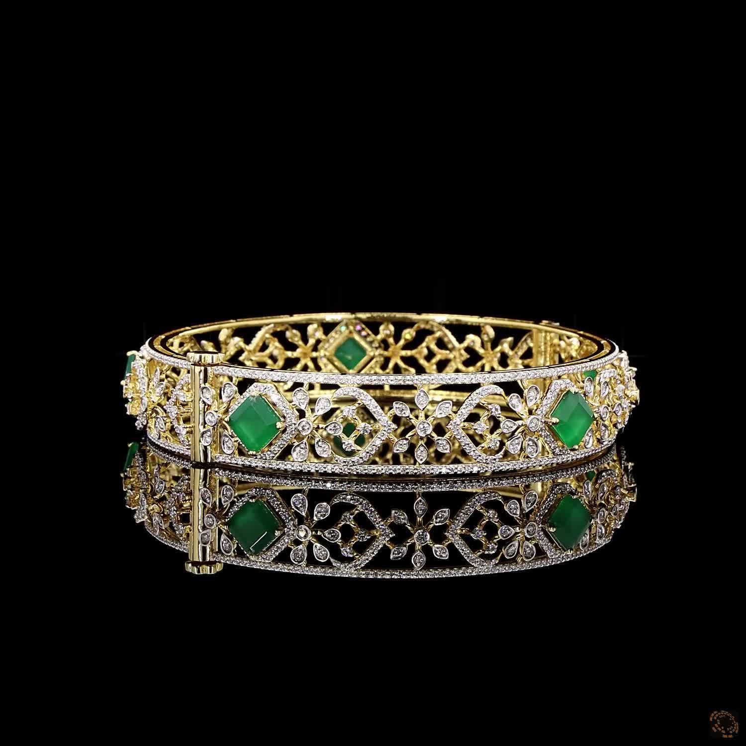 Emerald Diamond Bangles in 18KT Yellow Gold