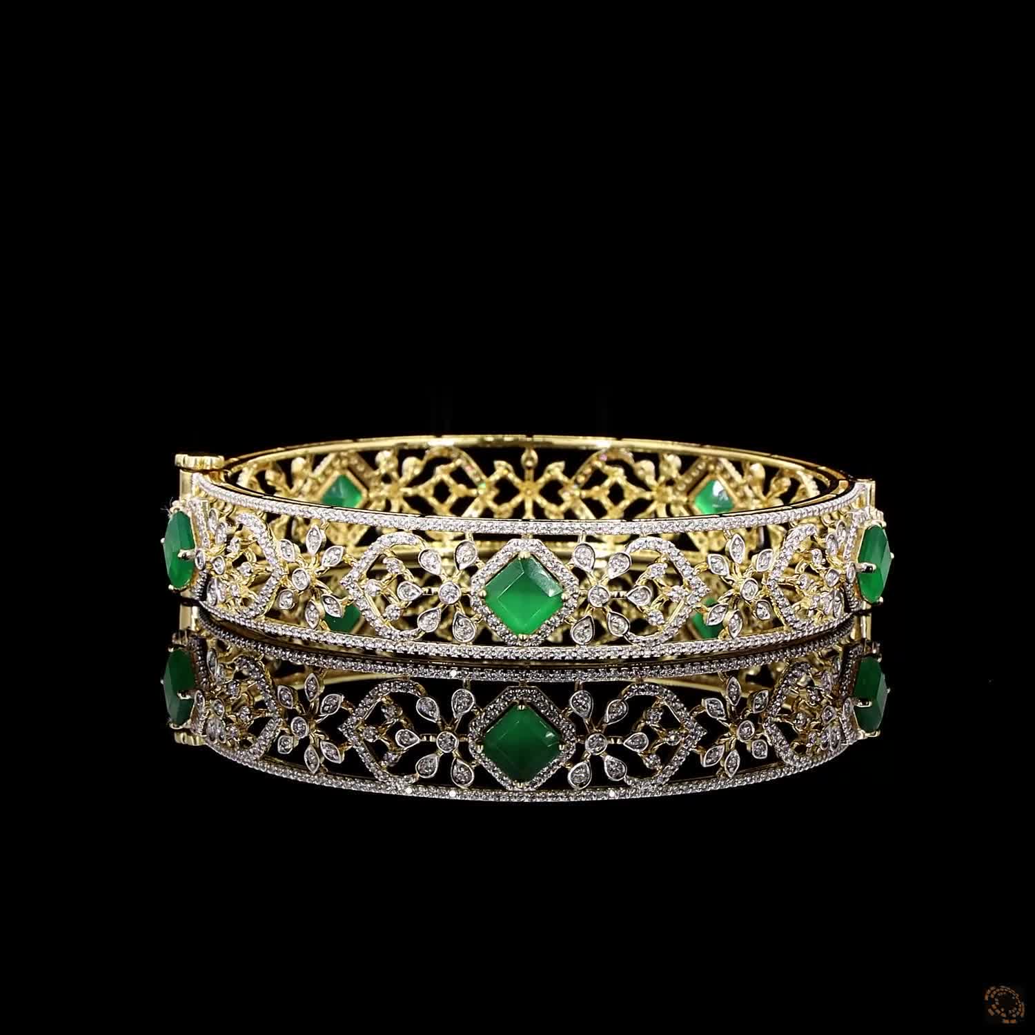 Emerald Diamond Bangles in 18KT Yellow Gold