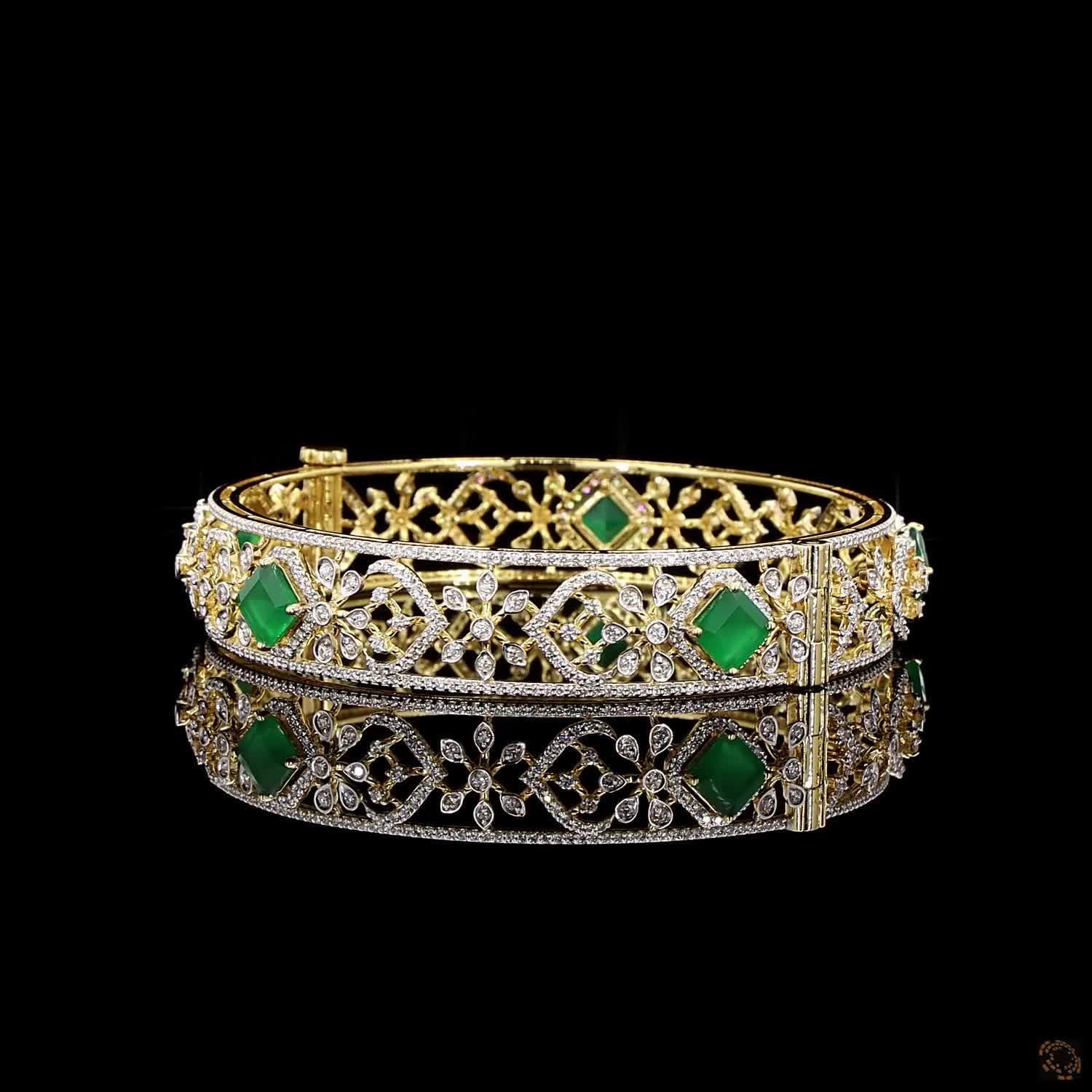 Emerald Diamond Bangles in 18KT Yellow Gold