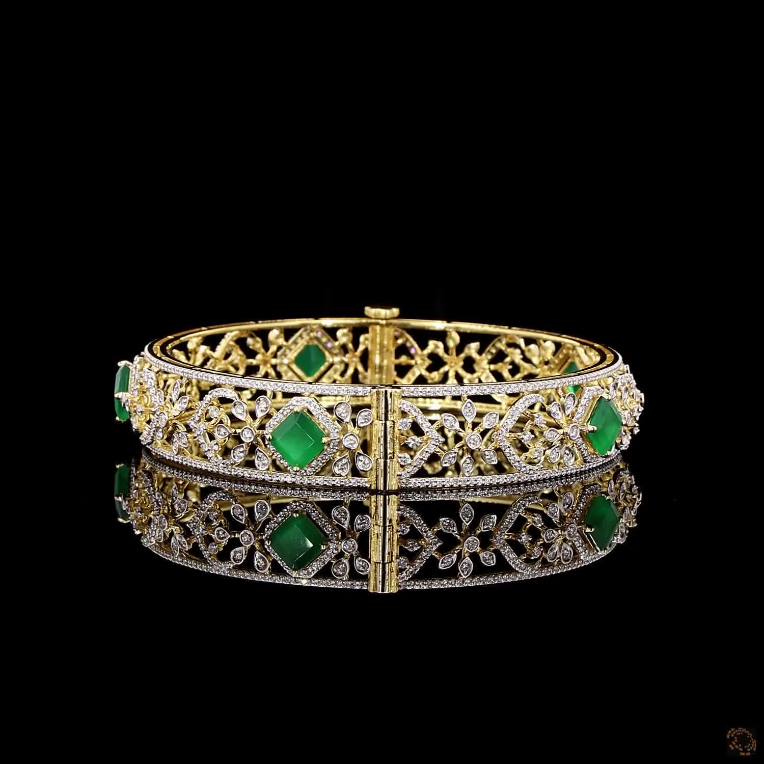 Emerald Diamond Bangles in 18KT Yellow Gold