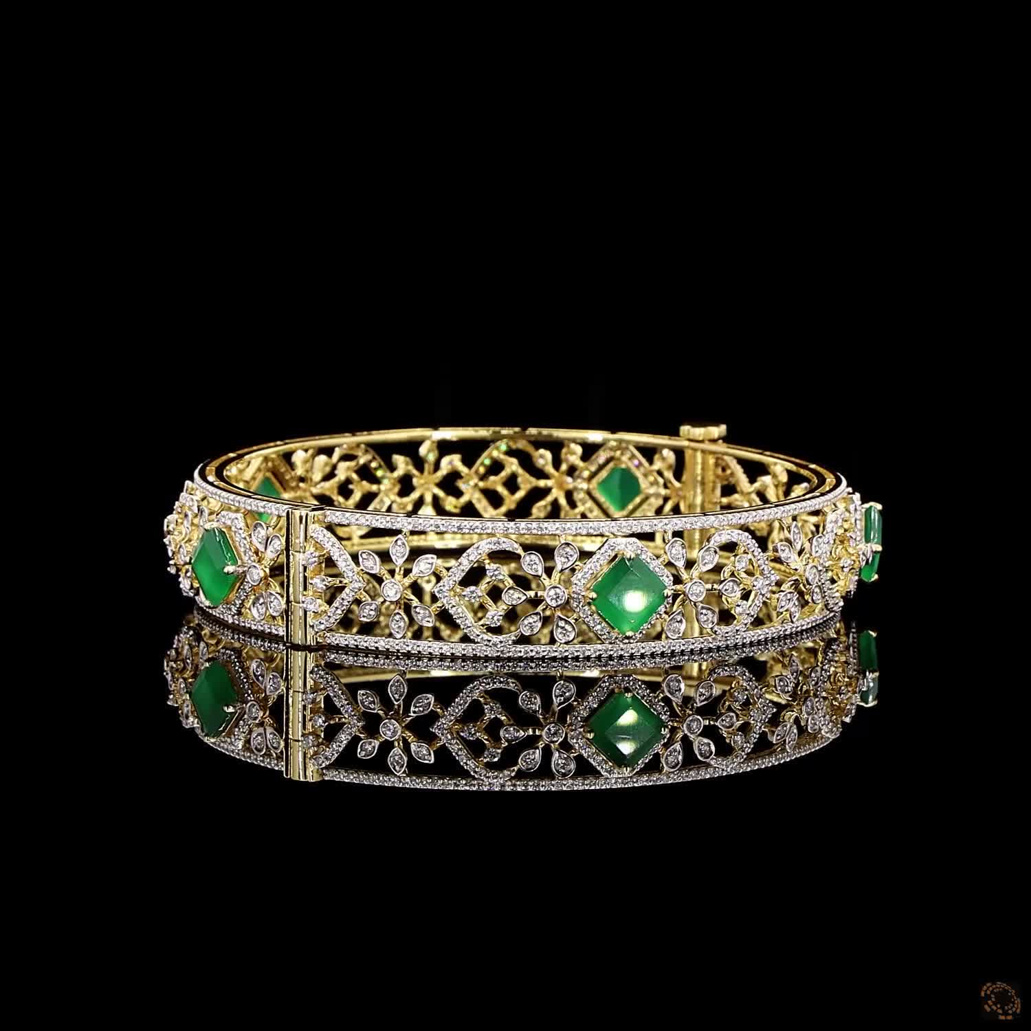 Emerald Diamond Bangles in 18KT Yellow Gold
