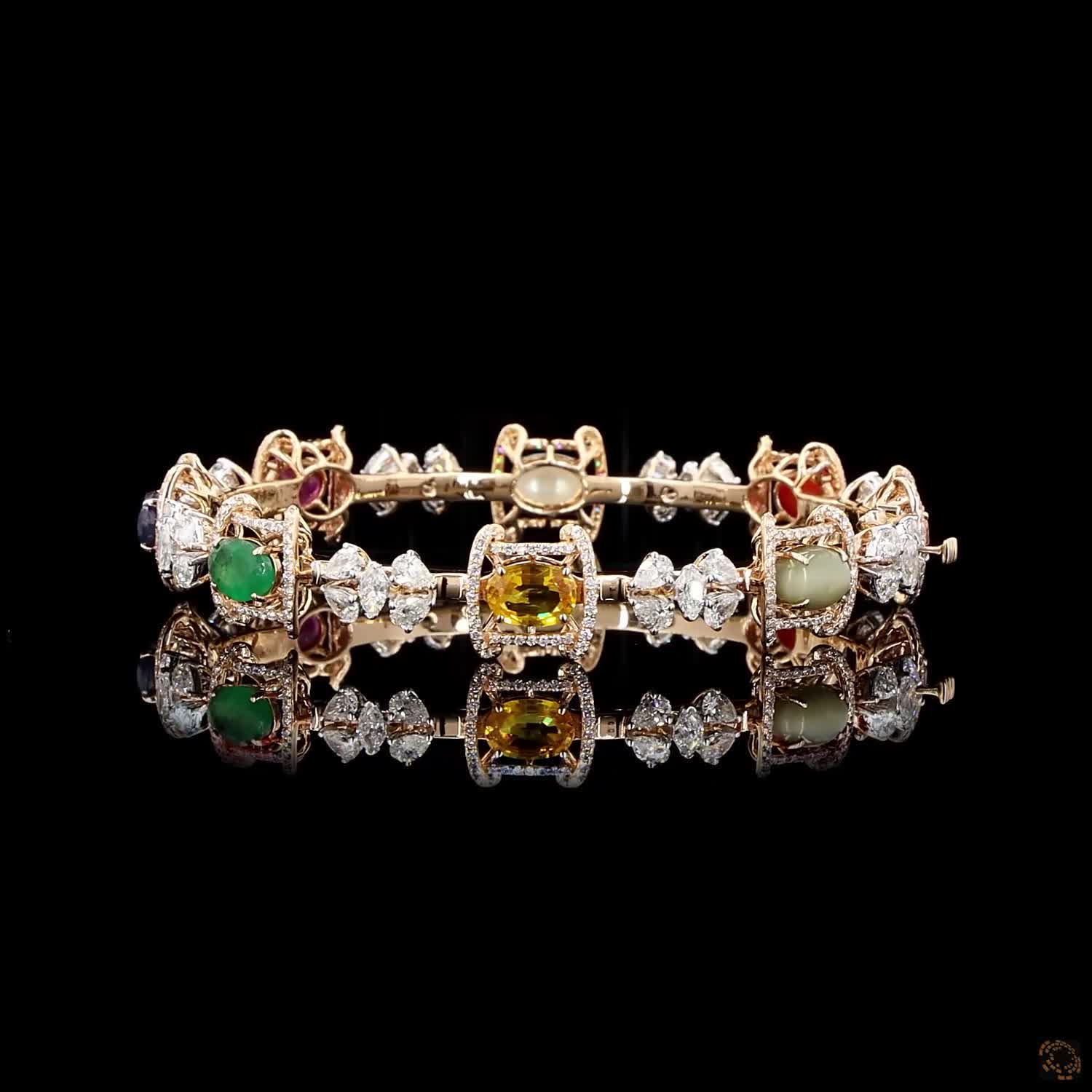 Navratna Stone Diamond Bangles in 18KT Rose Gold