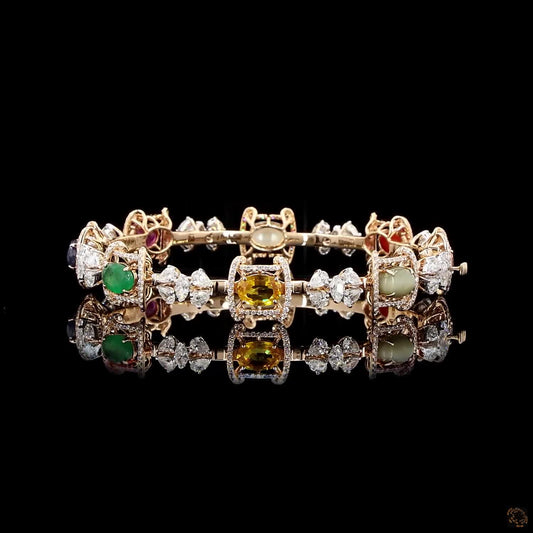 Navratna Stone Diamond Bangles in 18KT Rose Gold