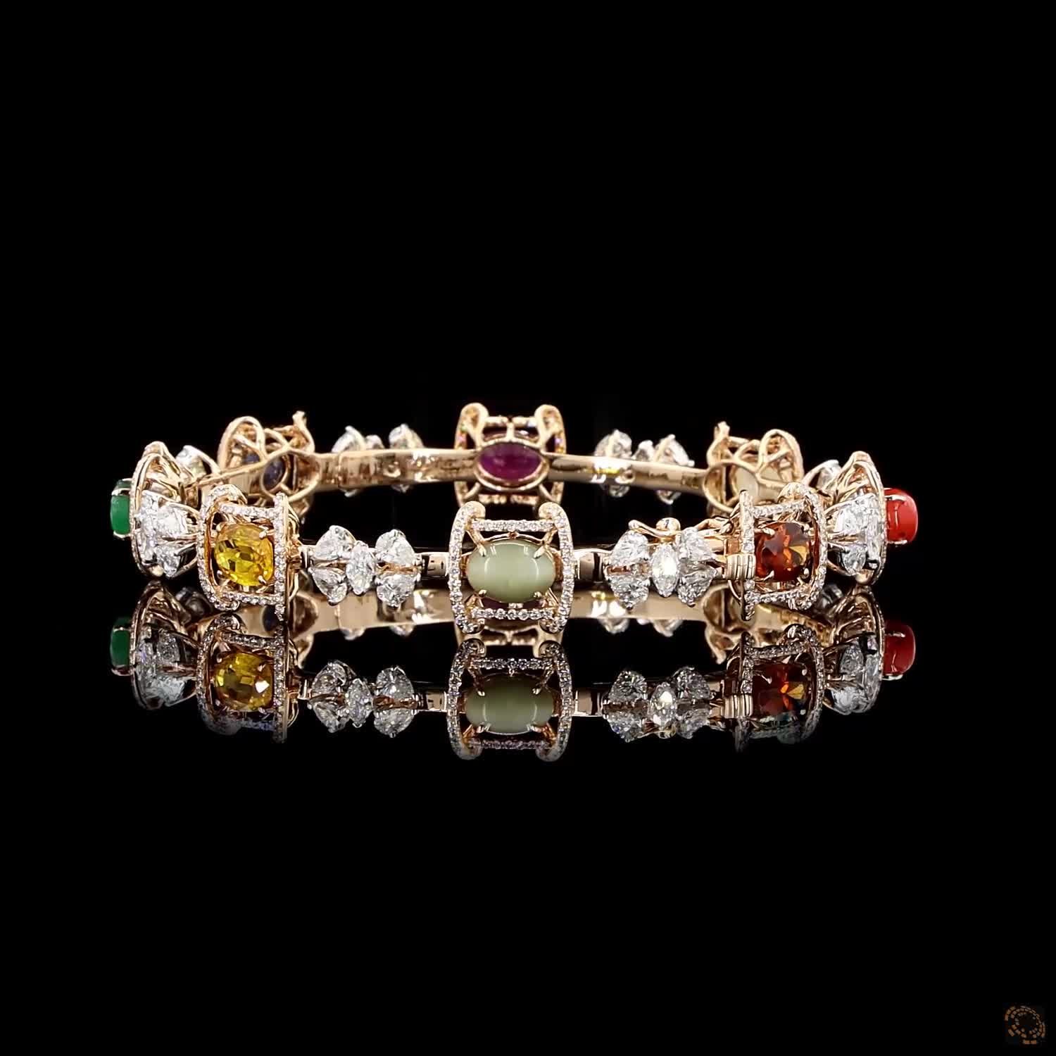 Navratna Stone Diamond Bangles in 18KT Rose Gold