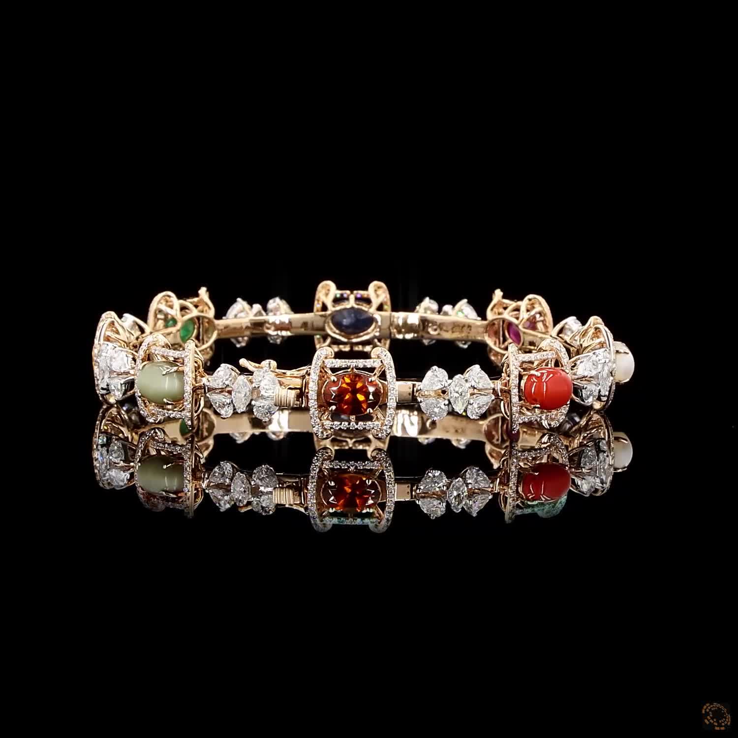 Navratna Stone Diamond Bangles in 18KT Rose Gold