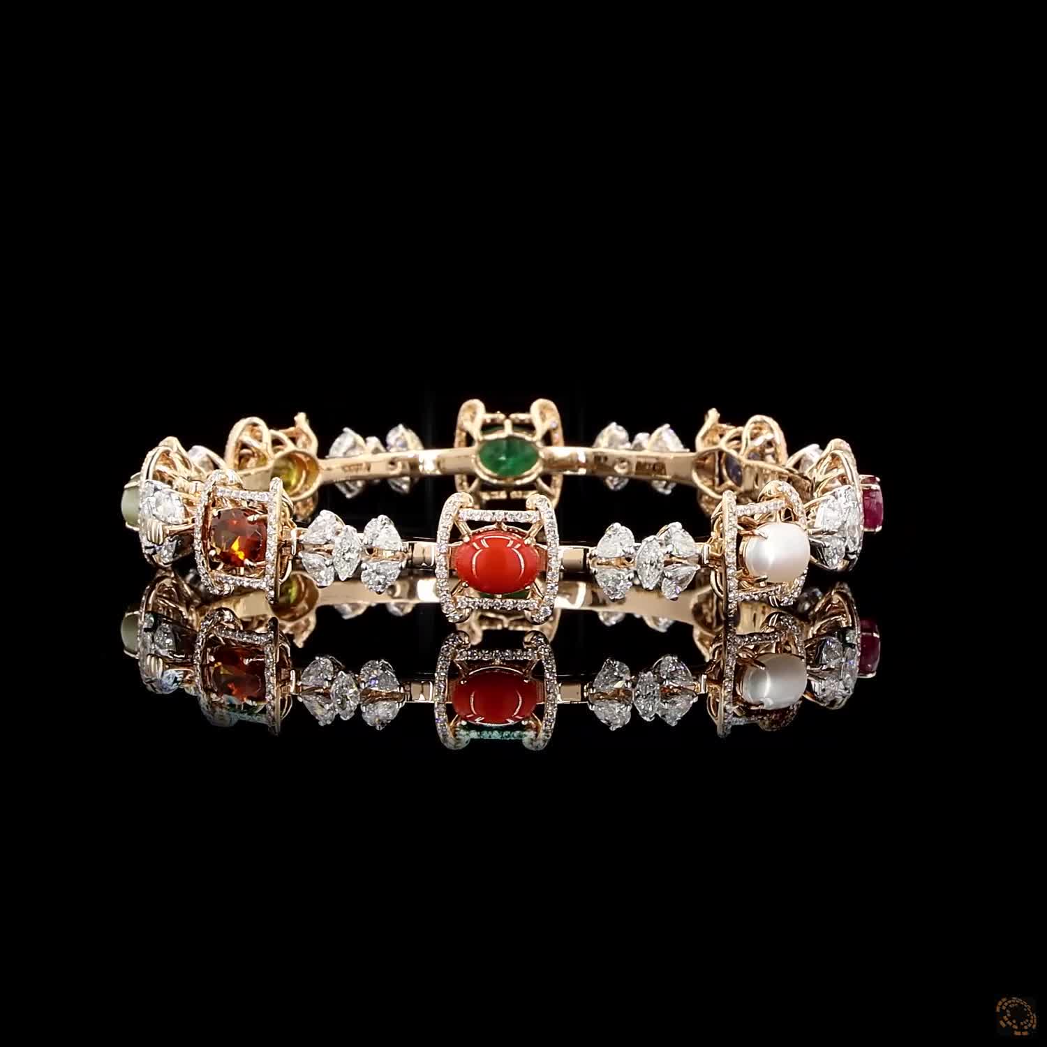 Navratna Stone Diamond Bangles in 18KT Rose Gold