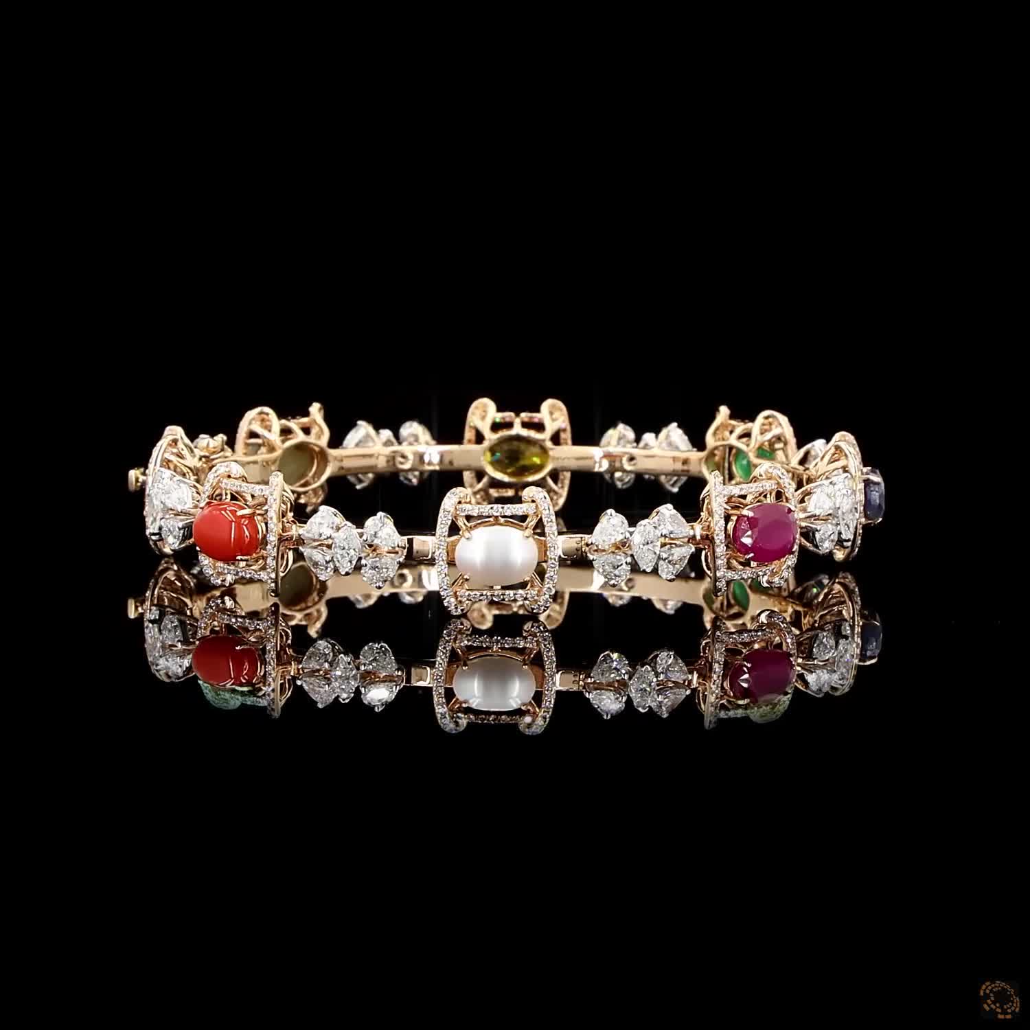 Navratna Stone Diamond Bangles in 18KT Rose Gold