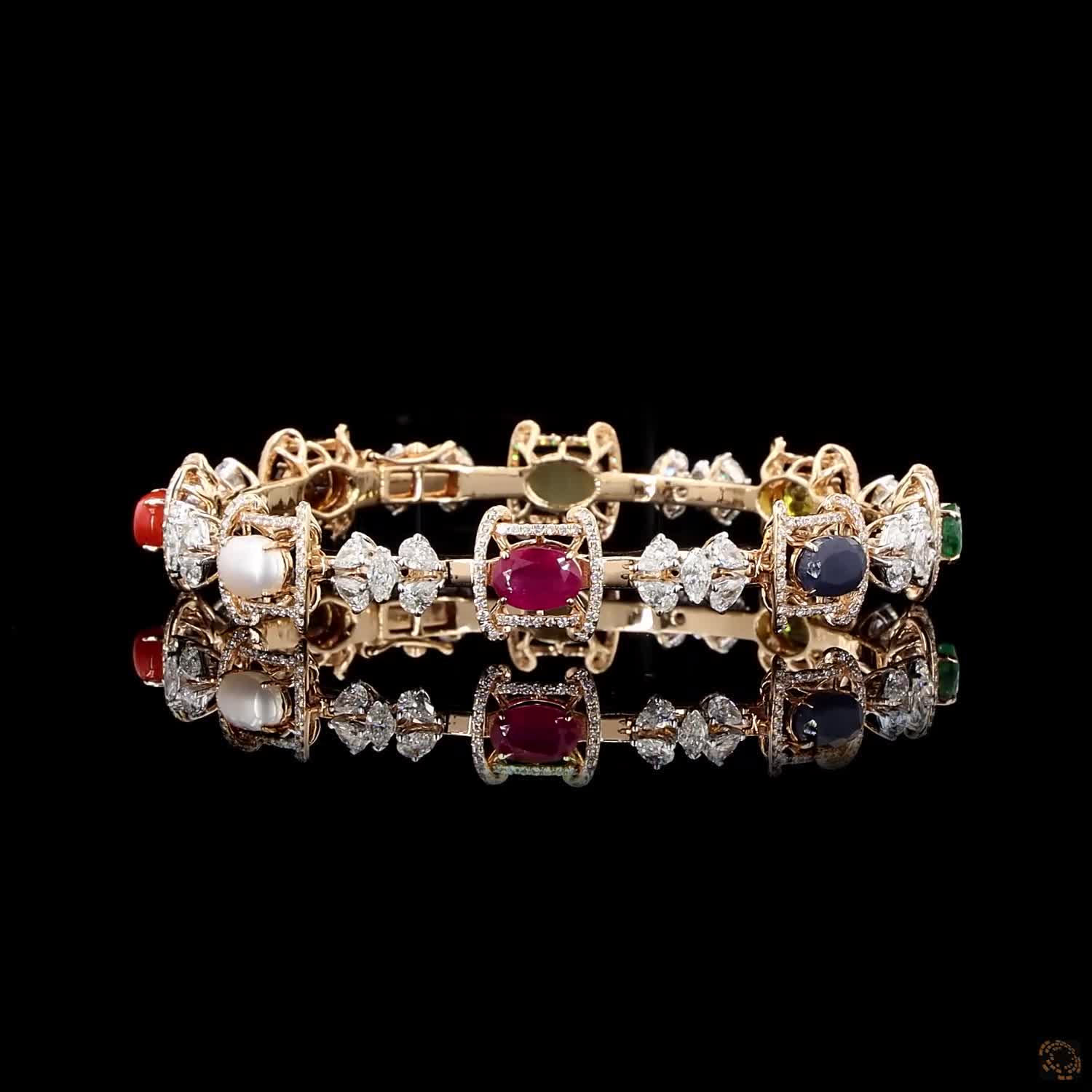 Navratna Stone Diamond Bangles in 18KT Rose Gold