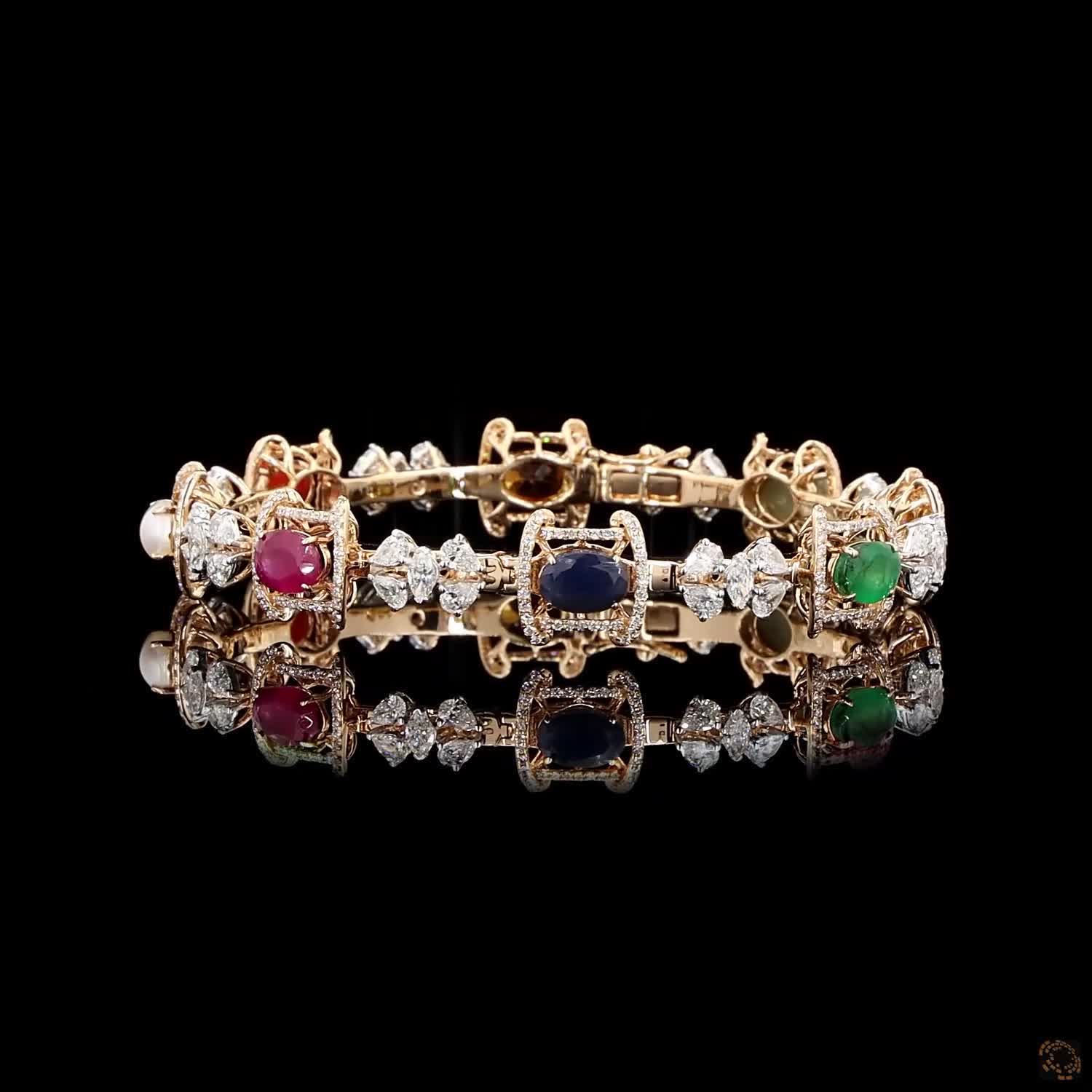 Navratna Stone Diamond Bangles in 18KT Rose Gold