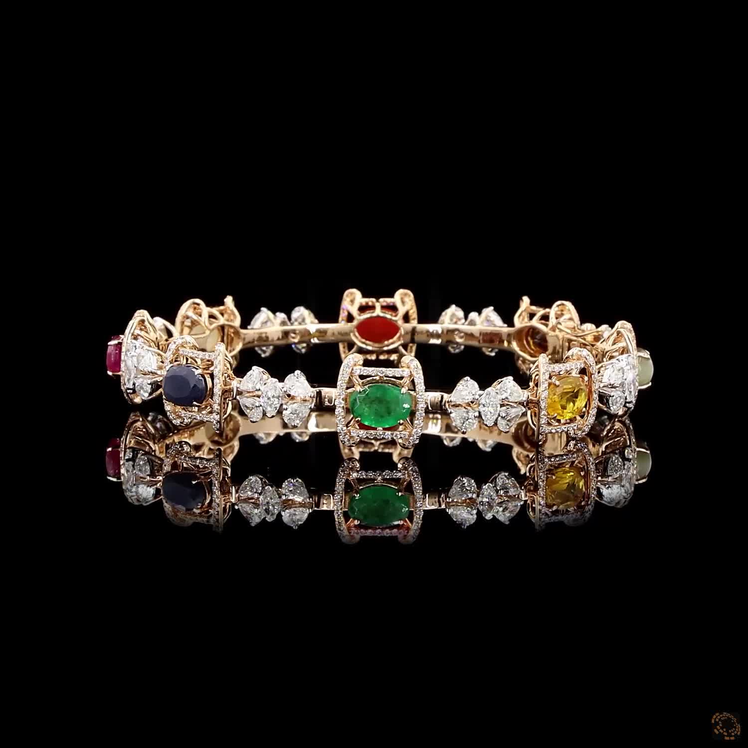 Navratna Stone Diamond Bangles in 18KT Rose Gold