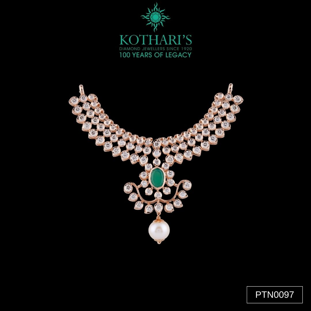 Emerald & Pearl Diamond Pendant in 18KT Yellow Gold