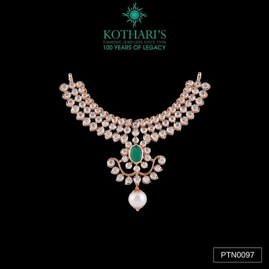 Emerald & Pearl Diamond Pendant in 18KT Yellow Gold