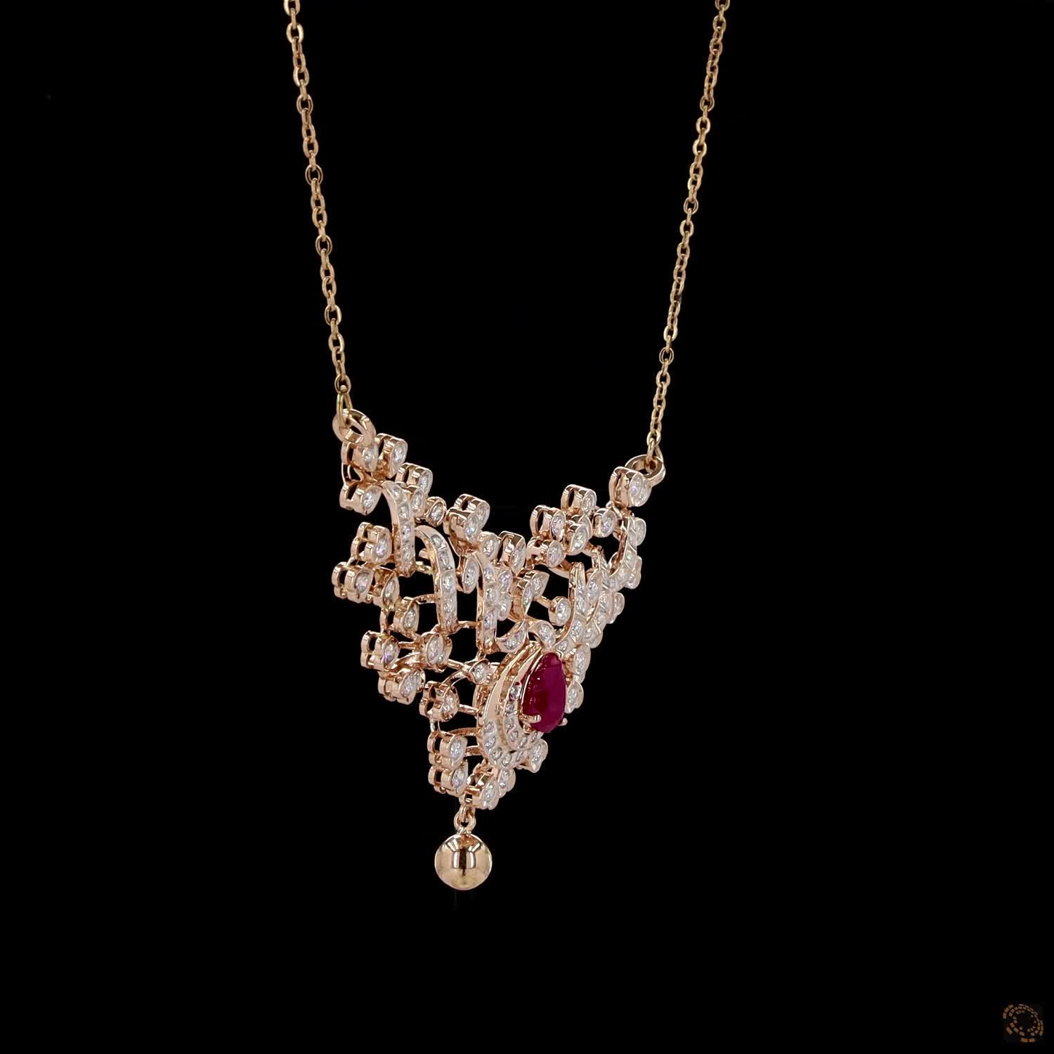 Ruby Diamond Pendant in 18KT Yellow Gold