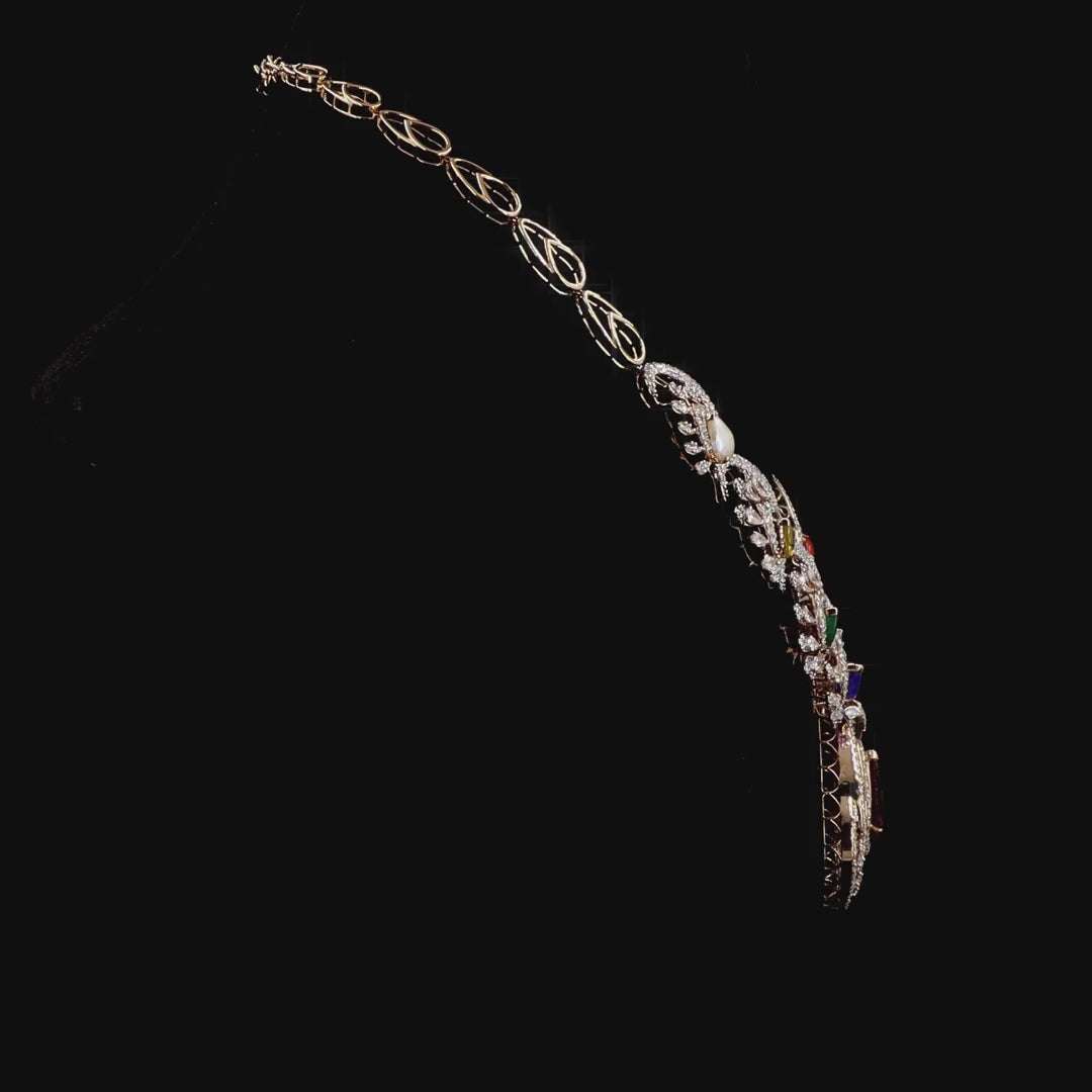 Navaratna Diamond Necklace in Gold with Natural Diamonds & Nine Precious Gemstones
