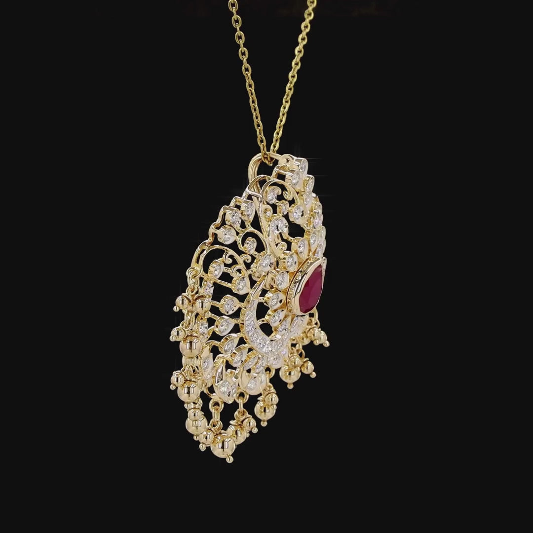 Gold Natural Round Diamond & Ruby Pendant