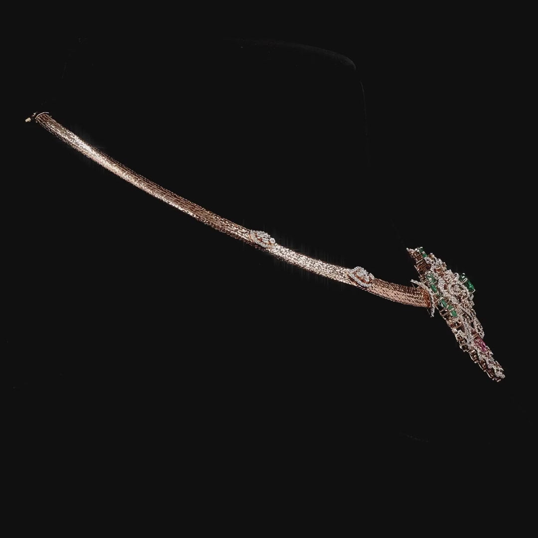 Bridal Diamond Necklace with Natural Emeralds and Ruby Accents