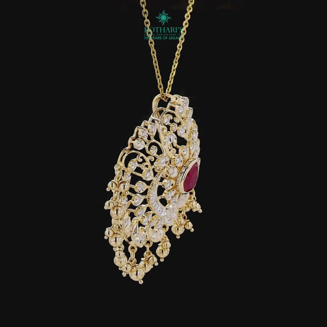 Gold Natural Round Diamond & Ruby Pendant