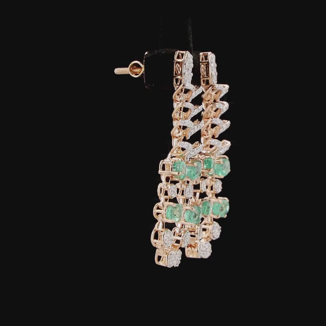 Natural Diamond & Emerald Leaf Drop Earrings in Gold – Emerald Diamond Dangle Earrings