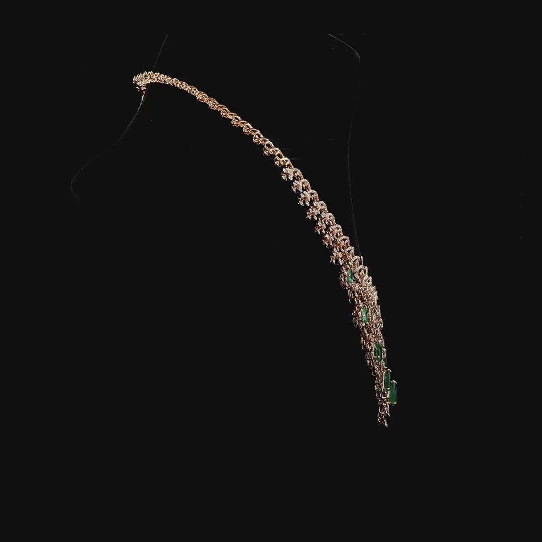 Natural Round Diamond & Emerald Cascading Bib Necklace