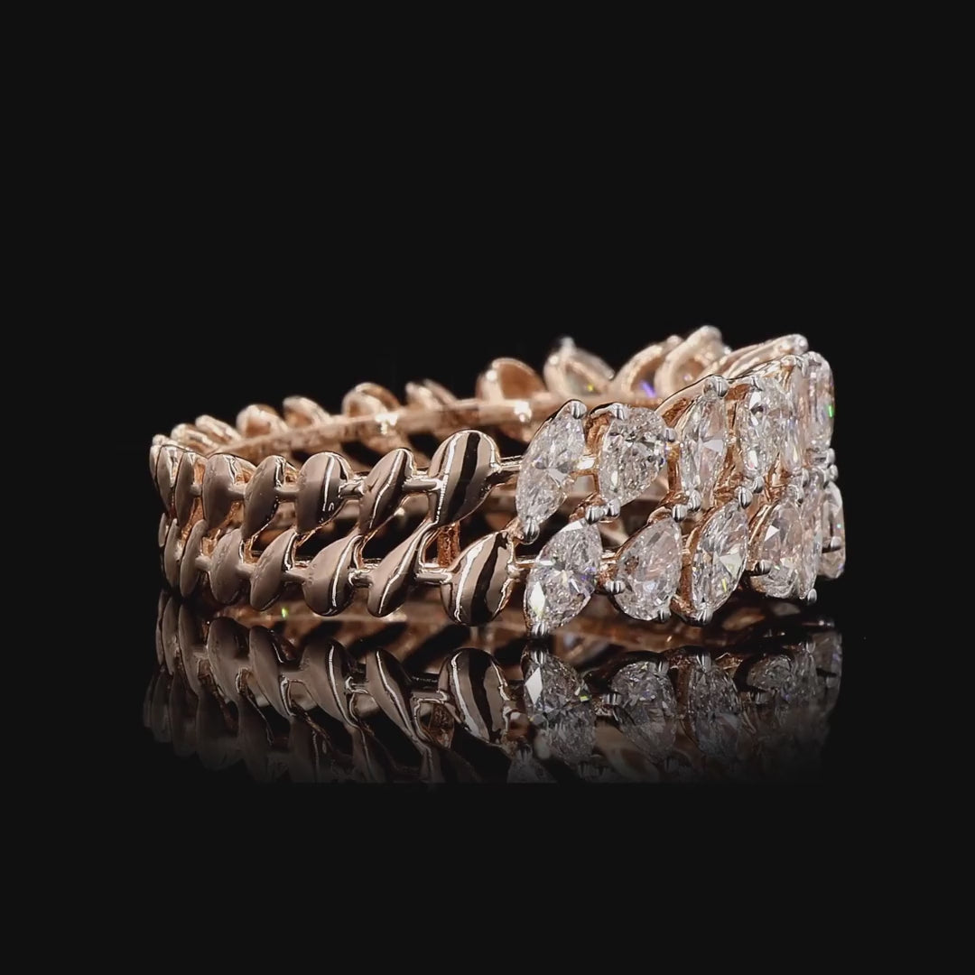 Natural Pear & Marquise Cut Diamond Double-Row Band Ring in Rose Gold