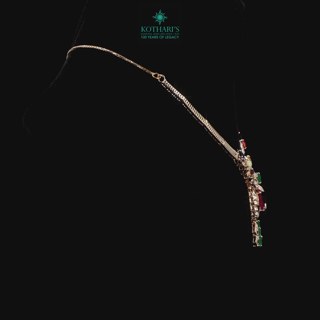 Navratna Diamond Necklace in Nine Gemstone & Natural Diamond Choker Necklace