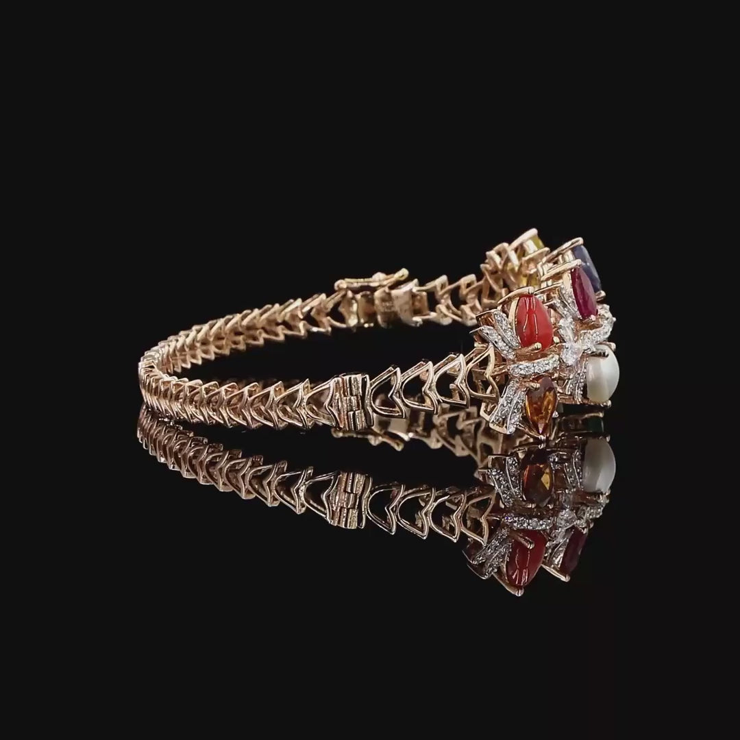 Lotus Navaratna Diamond Bracelet