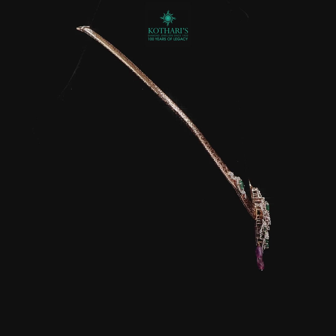 Diamond Necklace with Natural Emeralds & Pink Tourmaline Drops