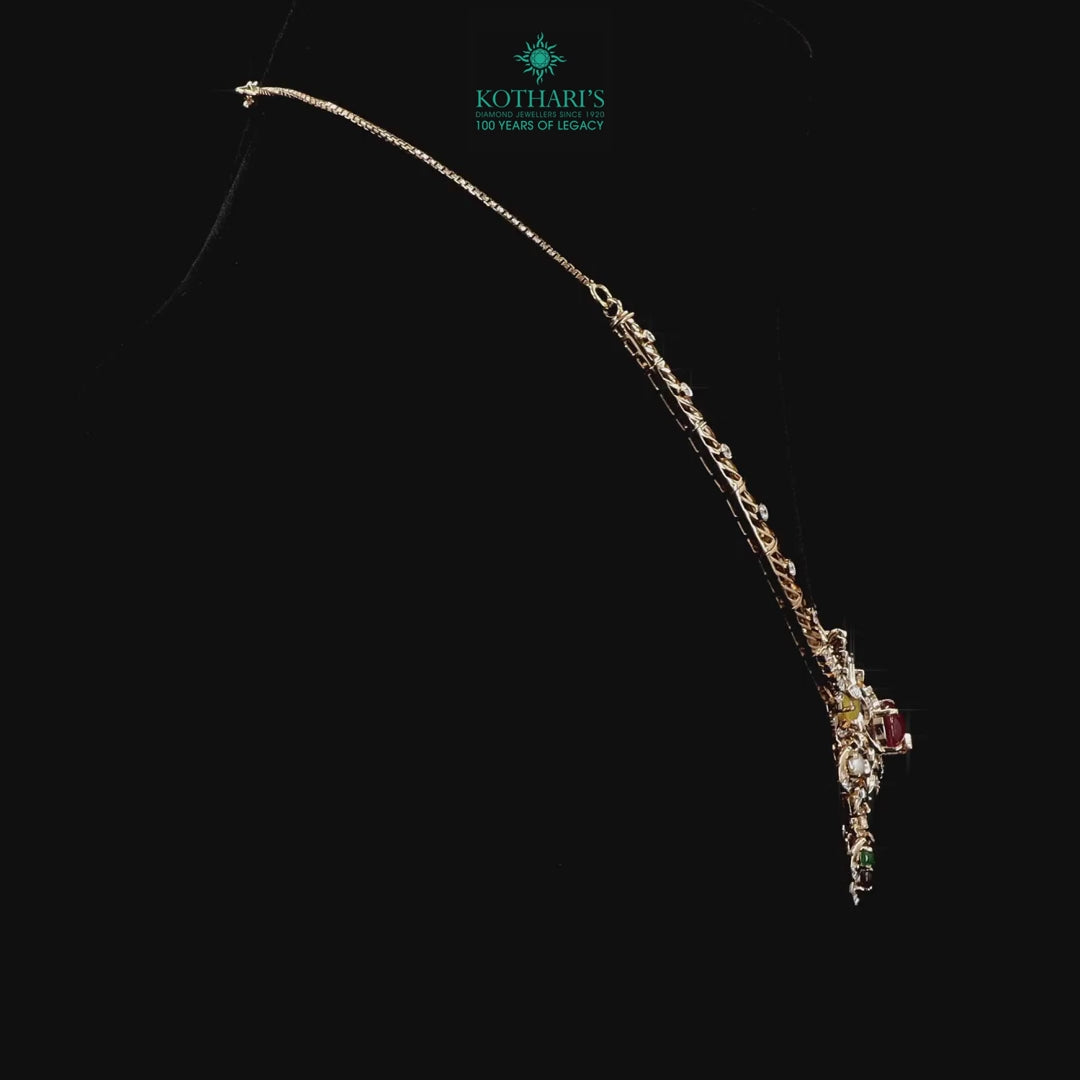 Gold Navratna Necklace with Natural Round Diamonds