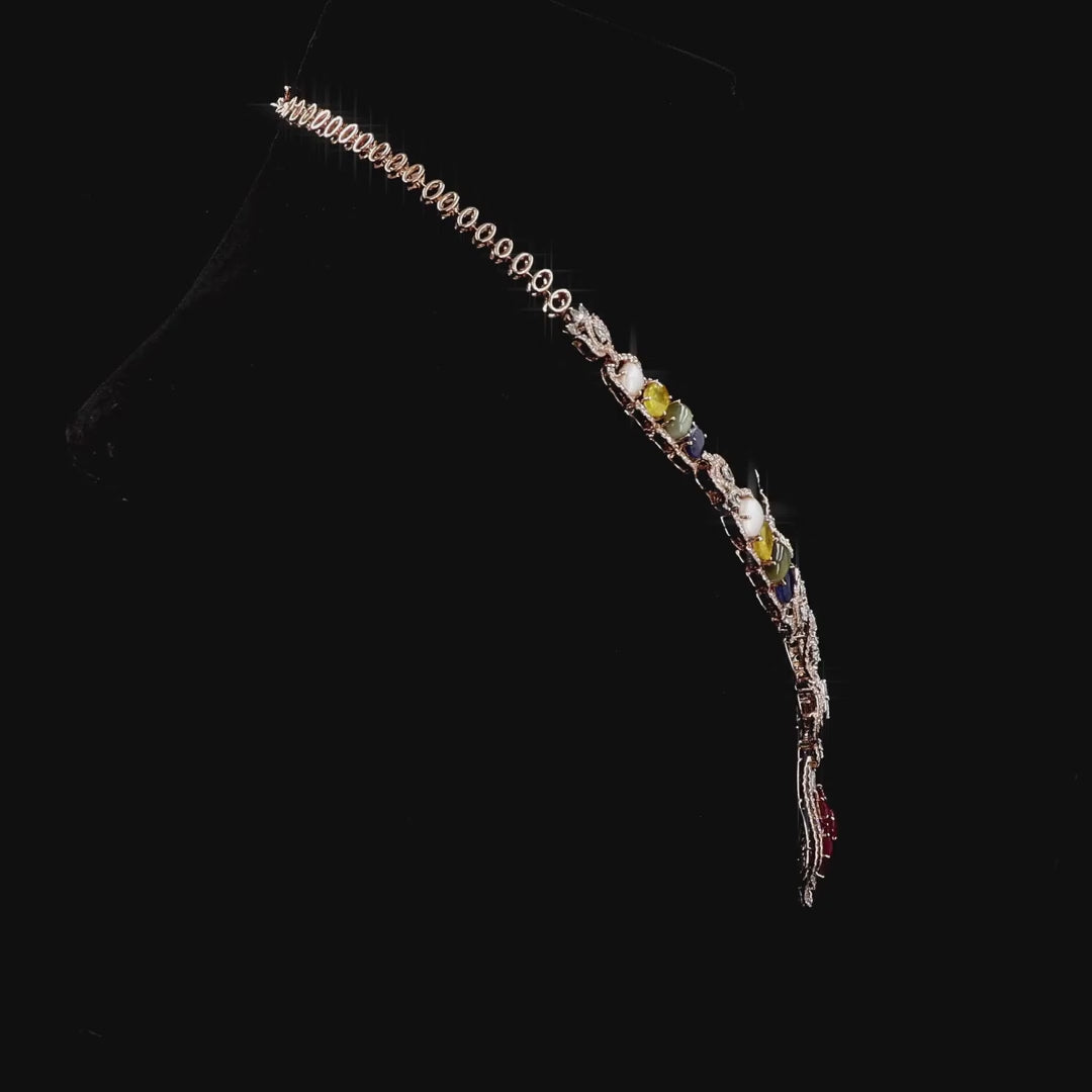 Navaratna Diamond Necklace in Rose Gold | Natural Round Diamond Hexagon Collar Necklace Set