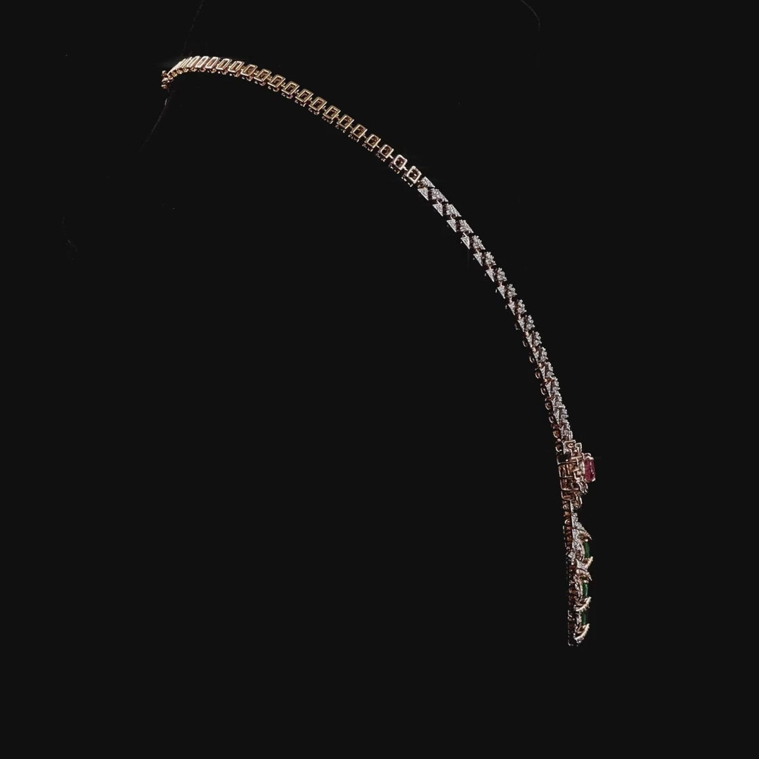 Diamond Necklace with Ruby & Emerald Accents