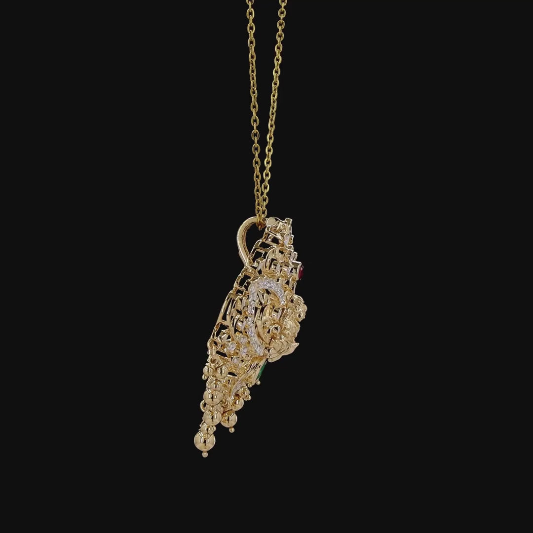 Natural Round Diamond Laxmi Pendant with Ruby & Emerald | Antique Temple Jewelry