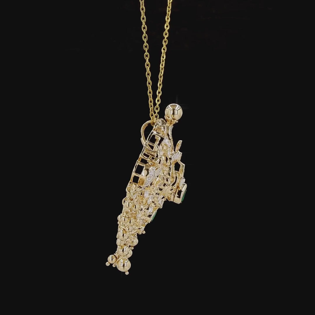 Bridal Gold Pendant with Natural Round Diamonds, Green Emerald & Ruby Accents