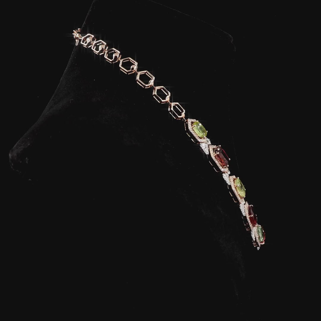Navaratna Diamond Necklace in Rose Gold | Natural Round Diamond Hexagon Collar Necklace Set