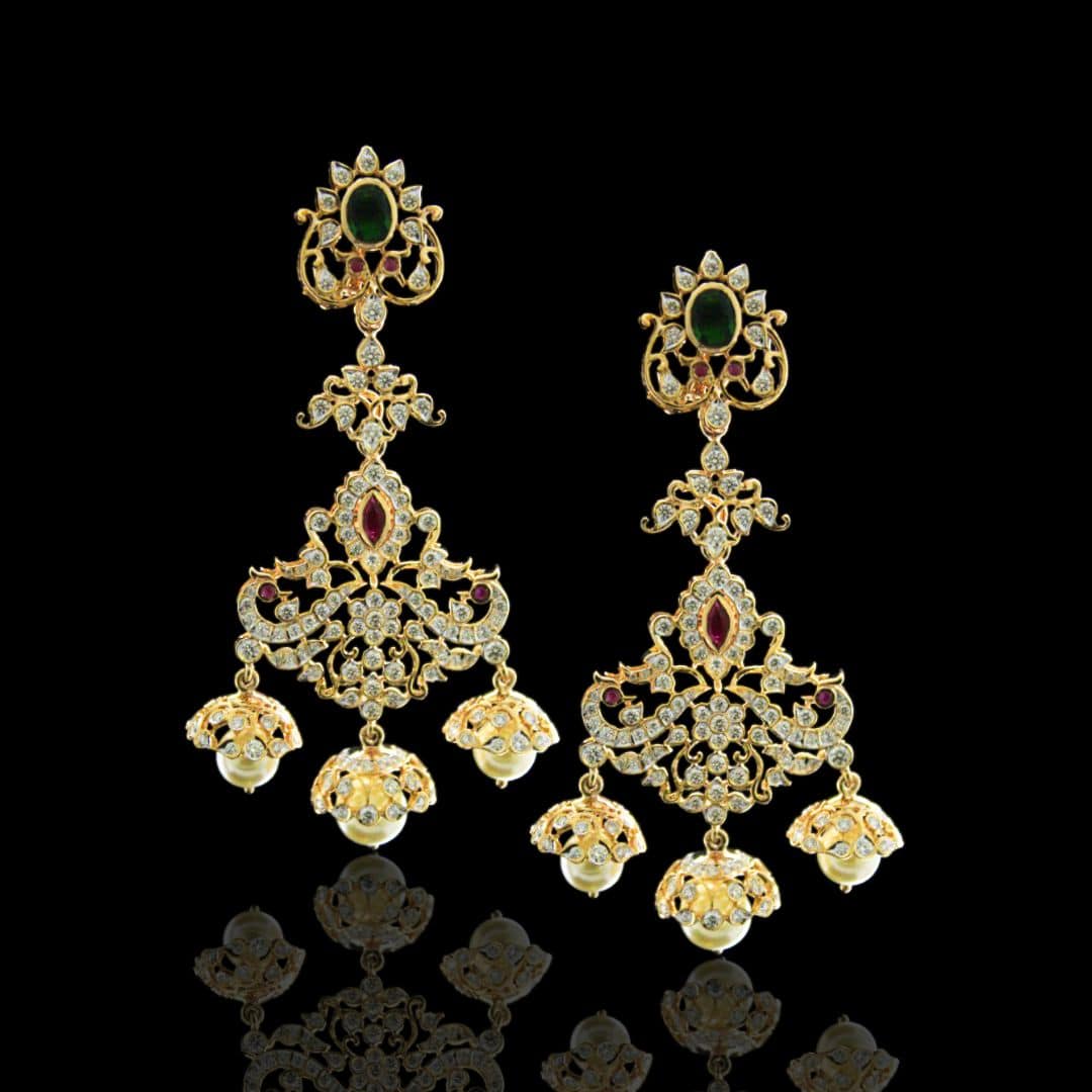 Fire and Water 3 layer Pearl Fitted Earrings Kothari Jewellers